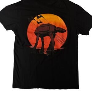 Star Wars T Shirt AT-AT and Tie Fighter Sunset Short Sleeve Small